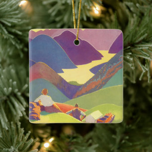 Vintager Familienurlaub, Picnic in den Bergen Keramikornament