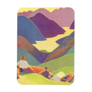 Vintager Familienurlaub, Picnic in den Bergen Magnet