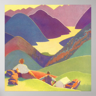 Vintager Familienurlaub, Picnic in den Bergen Poster