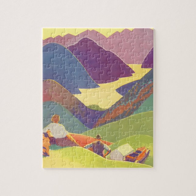 Vintager Familienurlaub, Picnic in den Bergen Puzzle (Vertikal)