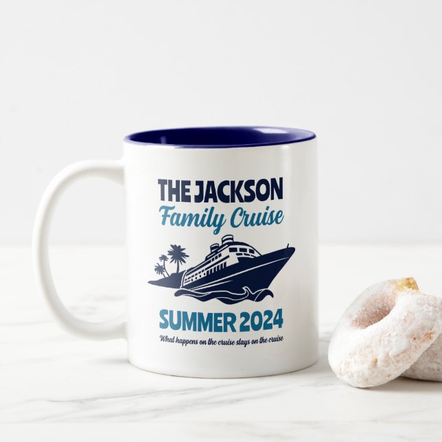 Vintager Familienurlaub Urlaub am Strand Zweifarbige Tasse (Mit Donut)