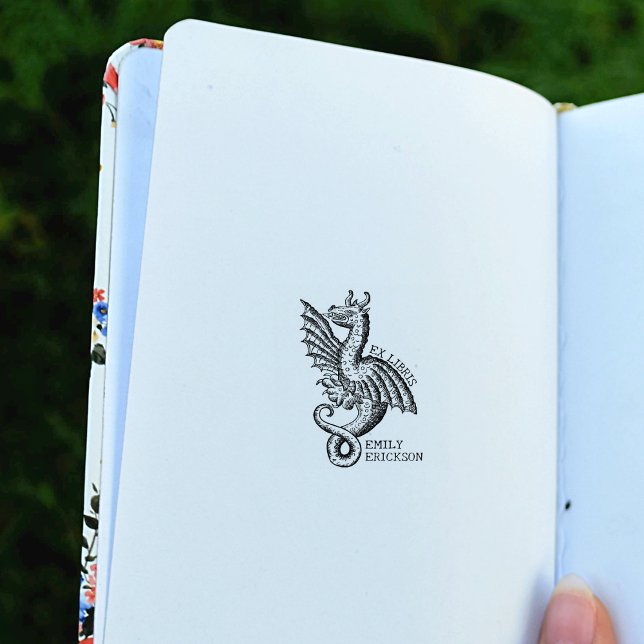 Vintager Fantasiedrache, Bibliothek Ex Libris Gummistempel (Von Creator hochgeladen)