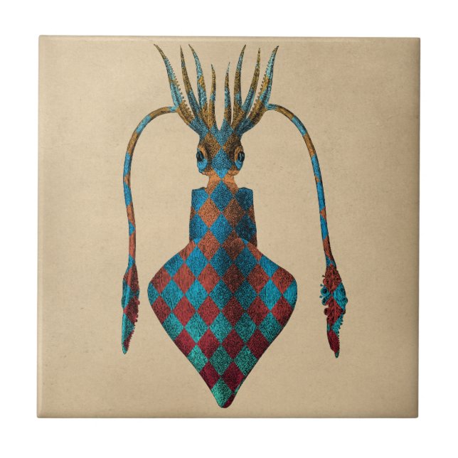 Vintager Fantasy-Tintenfisch Fliese (Vorderseite)