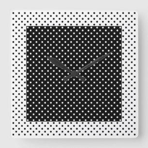 Vintager Farbblock Schwarz-Weiß-Polka-Punkt Quadratische Wanduhr