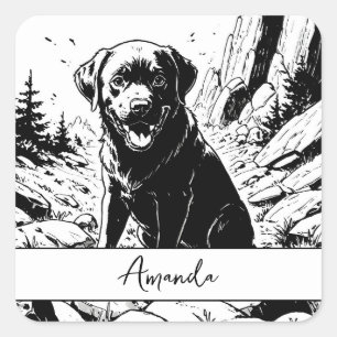 Vintager, farbloser Schwarzer Labrador Quadratischer Aufkleber