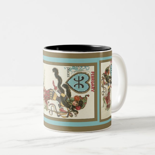 Vintager Februar Pisces Zodiac Sun Tasse (VorderseiteRechts)