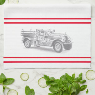 Vintager Feuerwehrleute zeichne  Geschirrtuch