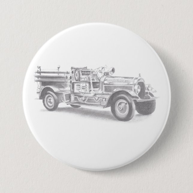 Vintager Feuerwehrleute zeichnend Bleistiftstiftfe Button (Vorderseite)