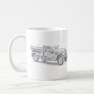Vintager Feuerwehrleute zeichnend Bleistiftstiftfe Kaffeetasse