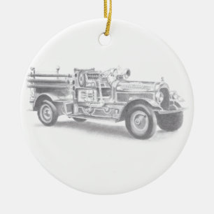 Vintager Feuerwehrleute zeichnend Bleistiftstiftfe Keramik Ornament