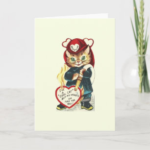 Vintager Feuerwehrmann Katze Valentine Feiertagskarte