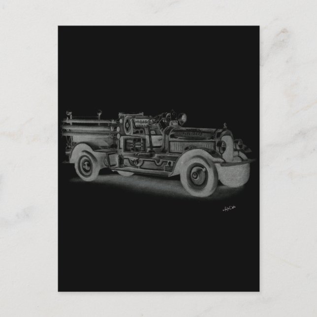 Vintager Feuerwehrwagen Postkarte (Vorderseite)