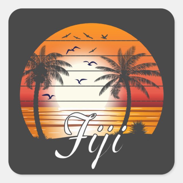 Vintager Fiji Palm Tree Summer Beach Quadratischer Aufkleber (Vorderseite)