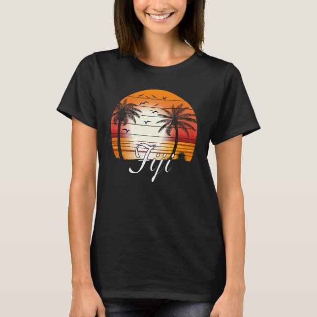 Vintager Fiji Palm Tree Summer Beach T-Shirt (Vorderseite)