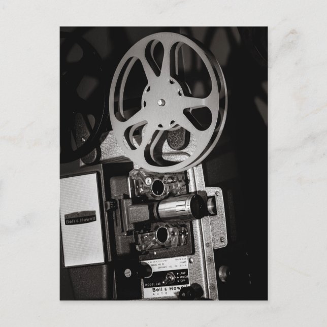 Vintager Filmprojektor Schwarz-Weiß Postkarte (Vorderseite)