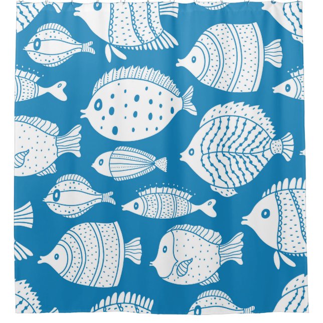Vintager Fisch: Dekoratives Illustrations-Set. Duschvorhang (Vorderseite)