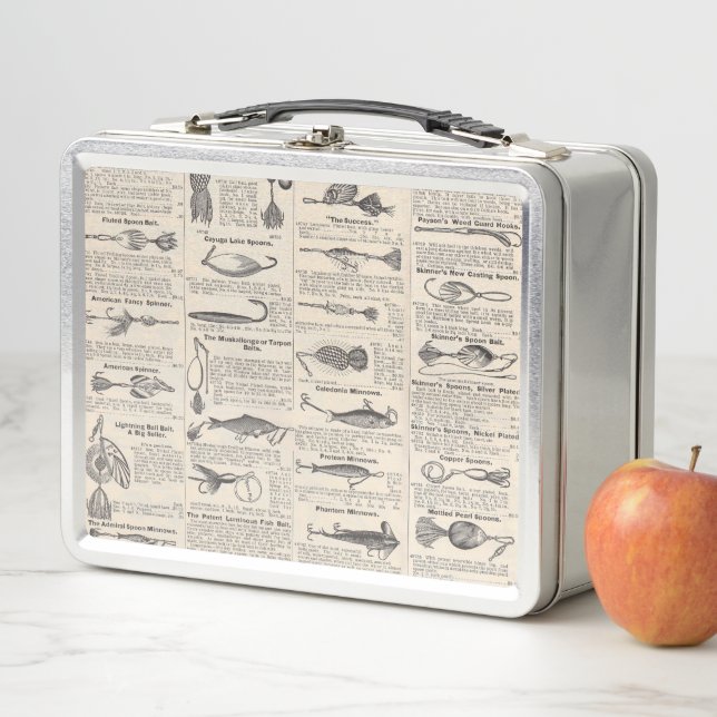 Vintager Fischfang: Antiker Fischer aus den 1900er Metall Brotdose (Beispiel)