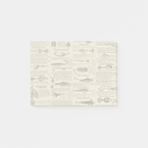 Vintager Fischfang: Antiker Fischer aus den 1900er Post-it Klebezettel
