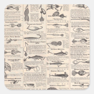 Vintager Fischfang: Antiker Fischer aus den 1900er Quadratischer Aufkleber