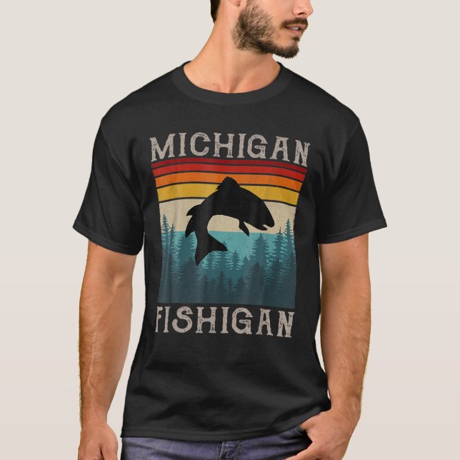 Vintager Fischfang Michigan Pun - Michigan Fishiga T-Shirt (Vorderseite)