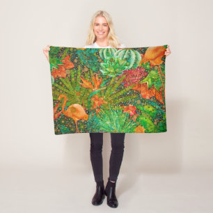 Vintager Flamingo Tropischer Garten Fleecedecke
