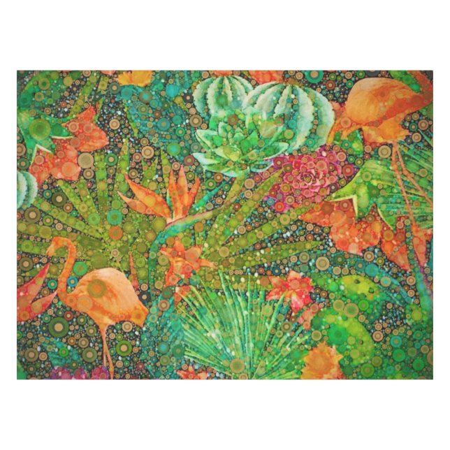 Vintager Flamingo Tropischer Garten Tischdecke (Vorderseite (Horizontal))