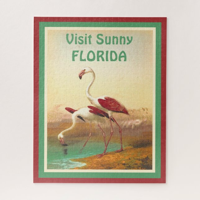 Vintager Flamingos Besuch Florida Reiseplaner Puzzle (Vertikal)