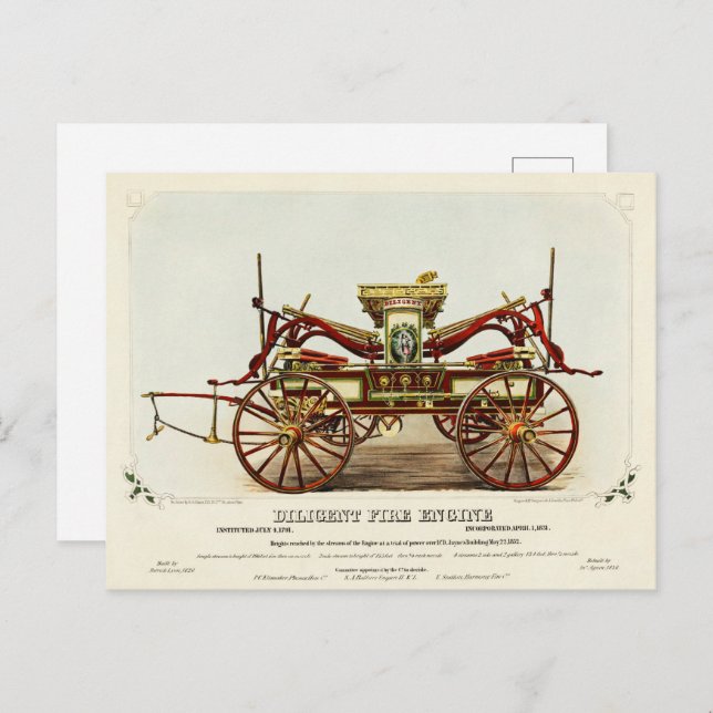 Vintager fleißiger Motor, 1852, wiederhergestellt Postkarte (Vorne/Hinten)