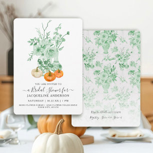 Vintager Floral Pumpkin Green in White Brautparty Einladung