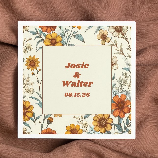 Vintager floraler 70er Inspiriert zeitlose Hochzei Serviette (Von Creator hochgeladen)