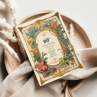 Vintager floraler Jugendstil 90. Geburtstag Einladung