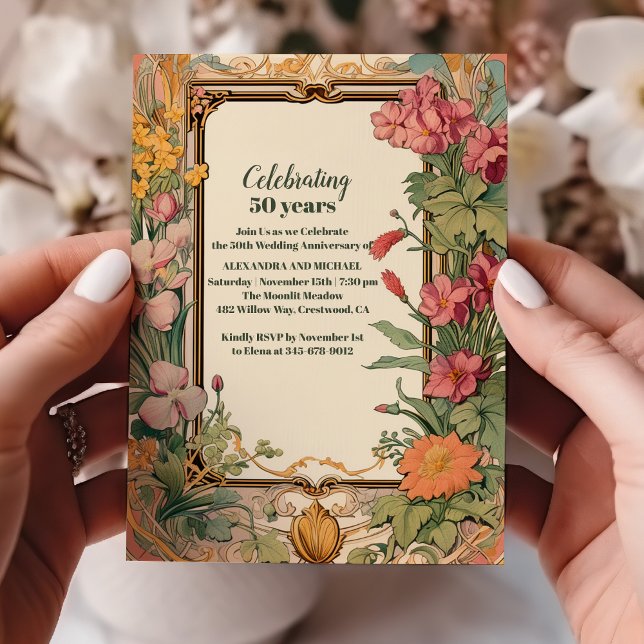 Vintager floraler Jugendstil-Hochzeitstag Einladung (Von Creator hochgeladen)