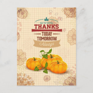Vintager floraler Pumpkin Happy Thanksgiving Postkarte