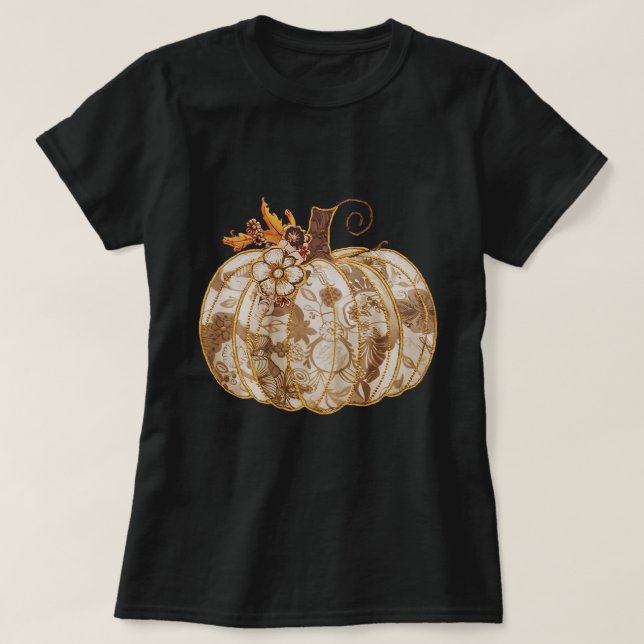Vintager floraler Pumpkin-T - Shirt Intricate Appl (Design vorne)