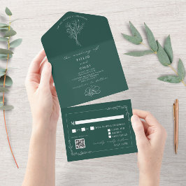 Vintager floraler Rustikaler Emerald Wedding QR Co All In One Einladung