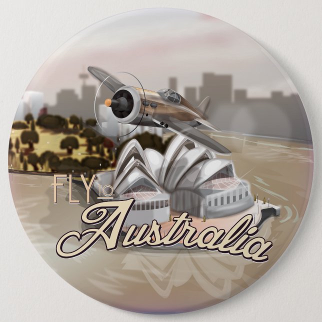 Vintager Flug nach Australien Reiseplakat Button (Vorderseite)