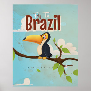 Vintager Flug nach Brasilien Toucan Travel Poster