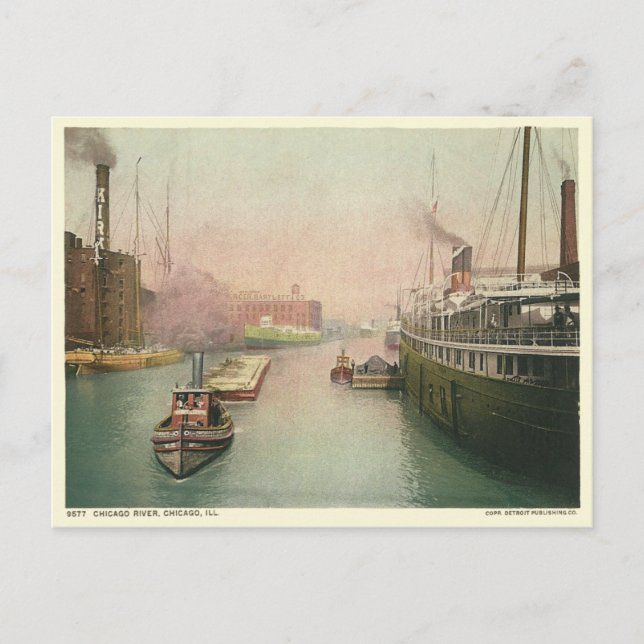 Vintager Fluss Chicago Postkarte (Vorderseite)