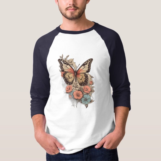 Vintager Flutter: Retro-Schmetterling T-Shirt (Vorderseite)