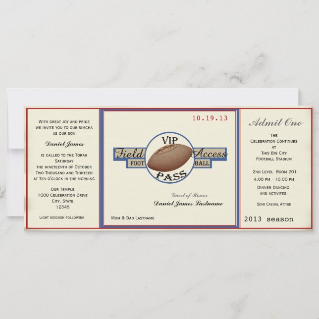 Vintager Football Field Pass Einladung (Vorderseite)