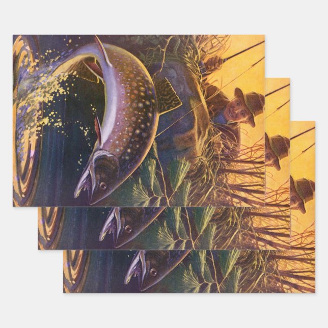 Vintager Forellenfisch Fischer, Sportfischerei Geschenkpapier Set (Set)