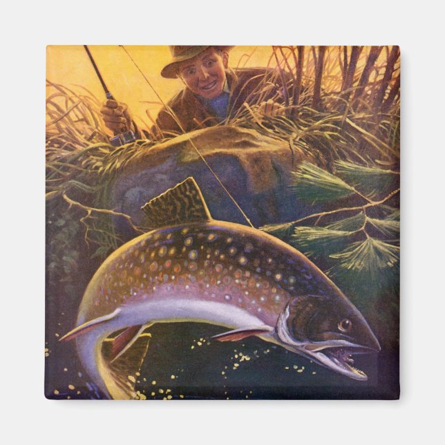 Vintager Forellenfisch Fischer, Sportfischerei Magnet (Vorne)