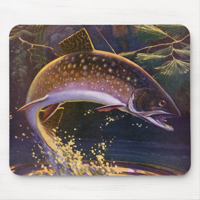 Vintager Forellenfisch Fischer, Sportfischerei Mousepad (Vorne)