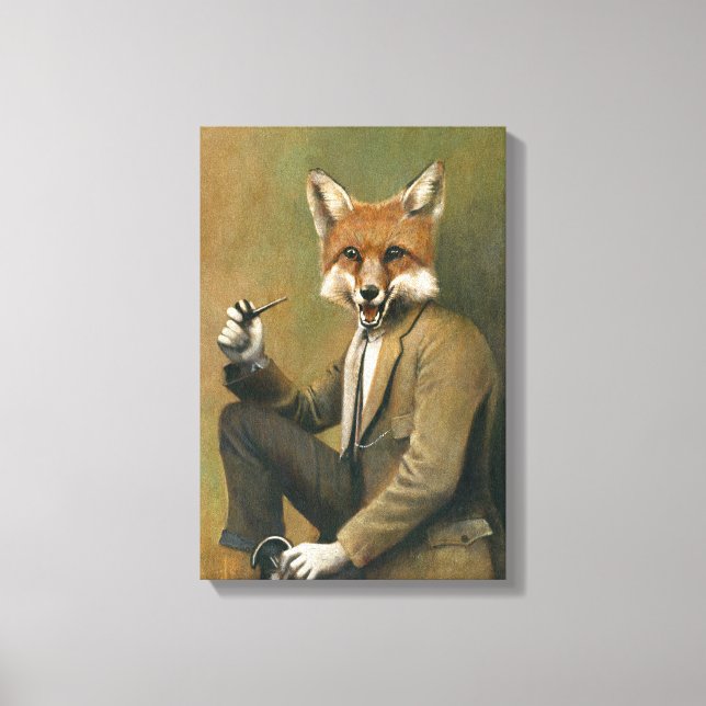 Vintager Fox im Anzug gepackte Canvas Leinwanddruck (Vorderseite)