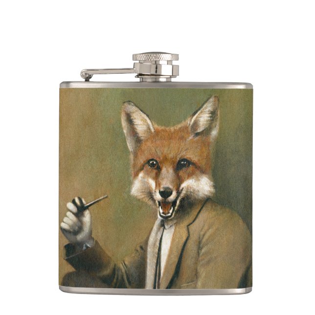 Vintager Fox in der Anzugs-Flasche Flachmann (Vorderseite)