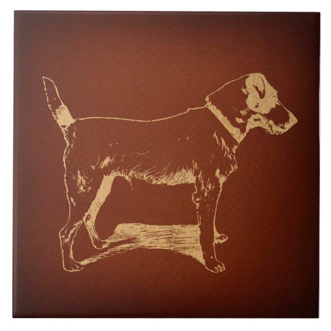 Vintager Fox Terrier Hund Kunst Rustikale Antiquit Fliese (Vorderseite)