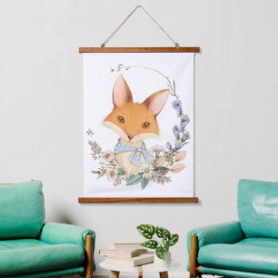 Vintager Fox Wandteppich Mit Holzrahmen