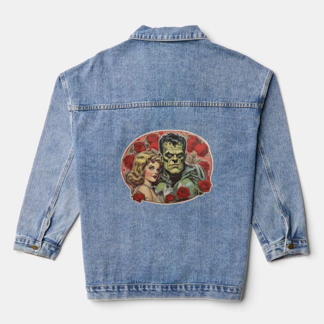 Vintager Frankenstein-Horror Valentinstag Jeansjacke (Rückseite)