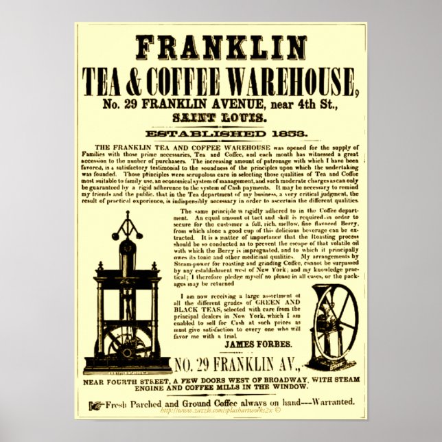 "Vintager Franklin Tea & Coffee Broadside 1853" Poster (Vorne)