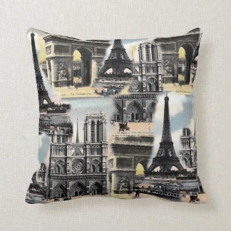 Vintager Franzose-Paris-Reise-Collagen-Eiffel-Turm Kissen